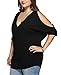 DREAGAL Women Plus Size Top V Neck Short Sleeve Batwing Cold Shoulder T Shirt