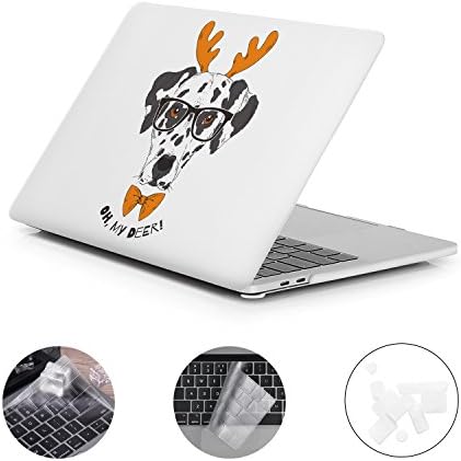 DWON MacBook Pro 13 Case 2017 and 2016 with Keyboard Cover and Dust Plug for Apple MacBook Pro 13 Inch Sleeve Model (A1706 / A1708 with/Without Touch Bar) - White Dog