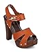 Women Leatherette Peep Toe Studded Wooden Chunky Heel Clog Sandal EB05 - Tan