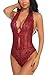 ADOME Women One Piece Lingerie Lace Teddy V Neck Bodysuits Halter Babydoll, Style 1-dark Red, XX-Large