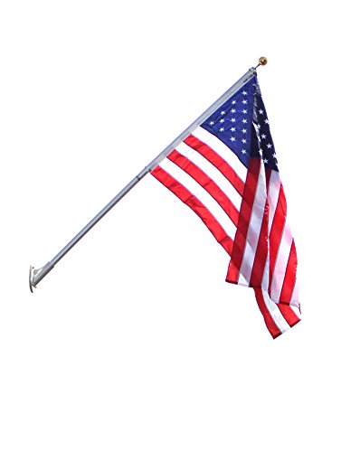 American Flag and Outrigger Flagpole Set - 8 ft. Aluminum Flagpole and US Flag 4x6 ft. SolarGuard Nylon by Annin Flagmakers, Outrigger Flagpole Kit. Model 3621