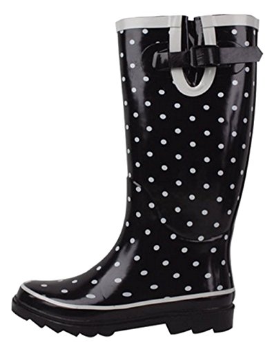 Sunville Brand Women's Rubber Rain Boots,9 B(M) US,Polka Dot