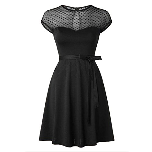 Taore Women's Classy Audrey Hepburn 1950s Vintage Rockabilly Swing Dress (XL, Black) - Thumbnail 3