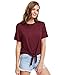 ROMWE Women's Short Sleeve Tie Front Knot Casual Loose Fit Tee T-Shirt Burgundy S