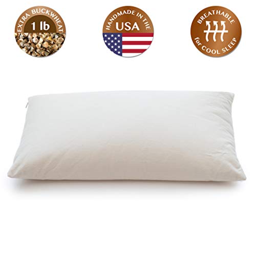 ComfyComfy Buckwheat Hull Pillow, Classic Size (14" x 23"), with Extra 1 lb of Buckwheat Hulls, Breathable for Cool Sleep, USA Grown Buckwheat and Durable Cotton Twill