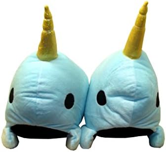 Blue Narwhal Plush Slippers (Medium)