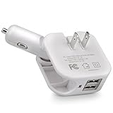 Elepower 10.5W Travel Charger with Foldable AC Wall / DC Plug and Dual Smart USB Ports Car Charger for iPad Air / Mini, iPhone 7 / 6s / 6 / Plus, Galaxy S/J Series, LG, Nexus, HTC and More-White