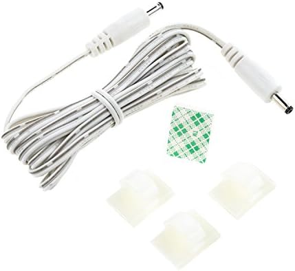 EShine Interconnect Cable - Male to Male, 3.5mm x 1.35mm, for LED Under Cabinet Lighting with Wire Clips (6.5ft, White)