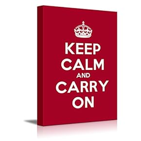 Canvas Wall Art Gallery Wrap Canvas Prints - Keep Calm and Carry On | Stretched Deep Red Canvas Home Art Ready to Hang - 16" x 24"