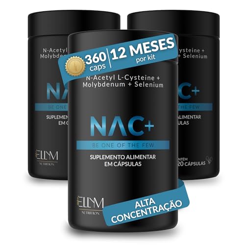 NAC N-Acetil L-Cisteína 600mg + Selênio + Molibdênio 360 Cápsulas Ellym Nutrition Alta Concentração
