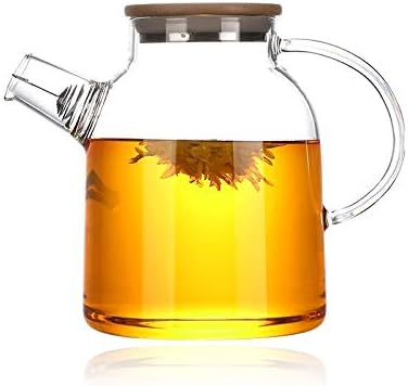 Tea Ceremony-60oz/1800ML-Glass Teapot with Stainless Steel Filter Strainer - Bamboo Lid - Glass Tea Kettle for Blooming & Loose tea Leaf, Electric Stove Safe