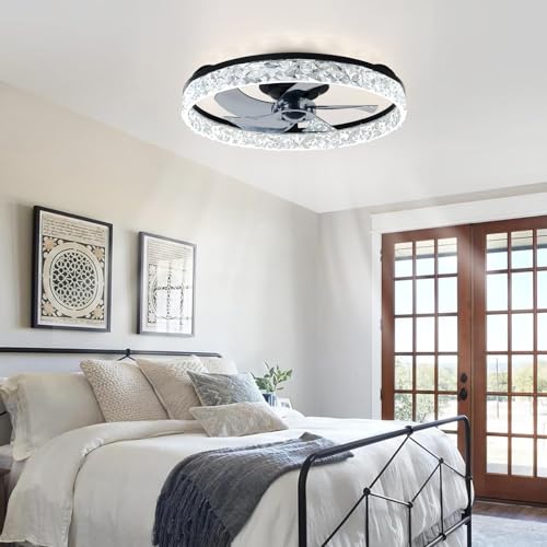 Depuley Ceiling Fans with Lights and Remote Control: 20 Inch Low Profile Ceiling Fan with 6 Speeds - 3000-6500K Dimmable Led Fandelier for Bedroom and Living Room - Black