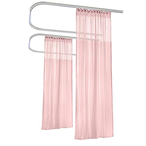 TWOPAGES Pink Room Divider Privacy Cubicle Curtain Anti-Bacterial Flame Retardant Curtain Mesh Top Flat Hook Curtain (1 Panel, 15'Wide x 7'Long)