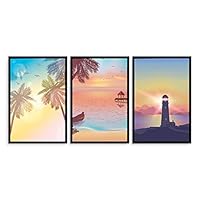 Framed Canvas Wall Art - Romantic Beach - Canvas Prints Home Artwork Decoration for Living Room,Bedroom - 16