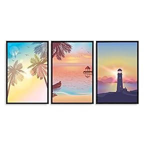 Framed Canvas Wall Art - Romantic Beach - Canvas Prints Home Artwork Decoration for Living Room,Bedroom - 16"x24"x3 Panels
