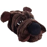 Silver Lilly Dog Slippers - Novelty Plush Comfortable Animal Bulldog Slippers For Kids & Adults by (Dark Brown, Medium)