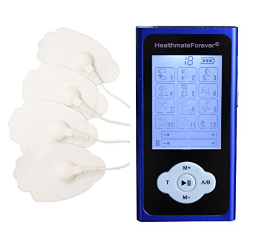 12 Modes Best Muscle Simulator tens EMS nmes Unit Machines Electric Electronic Pulse Massagers for Back Neck Shoulder Knee Legs Body Pain tmj Replacement Pads HealthmateForever Pro12abQ Blue