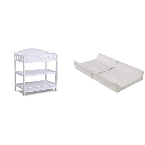 Delta Children Infant Changing Table with Pad, White & Foam Contoured Changing Pad with Waterproof Cover