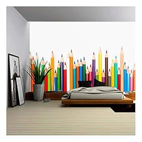 Pattern of Color Pencils Isolated on White Background Close Up - Removable Wall Mural | Self-Adhesive Large Wallpaper - 66x96 inches