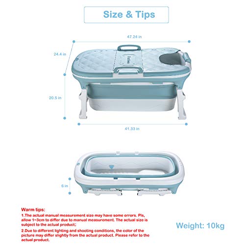 Large Portable Foldable Bathtub Soak 3-Stage Tub for Adult/Children/Toddlers Efficient Maintenance of Temperature Bath Tub SPA & Foot Massage EuroBath Plastic Non-slip Blue 47 inches