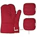 BESTONZON Oven Mitts and Pot Holders Set of 4, 500F Heat Resistant Oven Gloves with Silicone Non-Slip for Kitchens, Grilling, Cooking, Baking (Red)