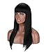 Kalyss Long Black Wigs with Hair Bangs for Women Silky Straight Heat Resistant Yaki Synthetic Hair Wigs (Black #2)