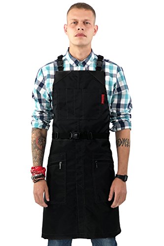 Under NY Sky Cross-Back Barber Black Apron – Heavy-Duty Nylon, Water and Chemical Resistant, Zipped Pockets, No-Tie, Split-Leg – Adjustable for Men, Women – Pro Hair Stylist, Salon, Colorist, Artist - Thumbnail 7