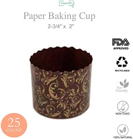 Paper Muffin Cupcake Mold Disposable Baking Cup Panettone paper mold 25ct, Non-Stick Mold All Natural FDA Approved, Providing Beautiful Display for Serving Baked Goods(2-3/4” x 2-3/8")