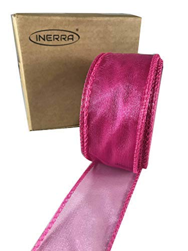 INERRA Chiffon Ribbon - Luxury Wired Edge 20 Metres x 50mm (Cerise)
