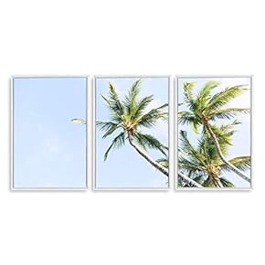 3 Piece Framed Canvas Wall Art for Living Room, Bedroom Vintage Tropical Palm Trees Canvas Prints for Modern Home Decoration Ready to Hang - 16"x24"x3 Panels