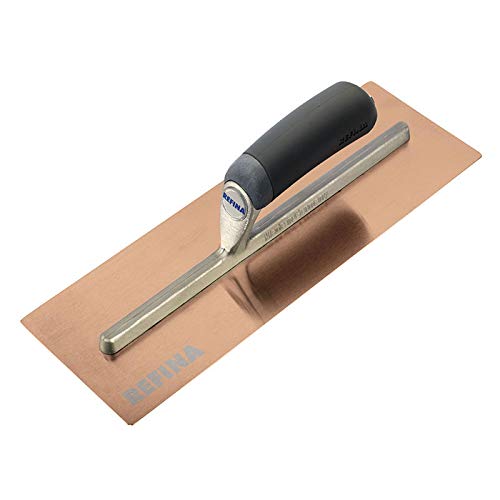 Refina Plastering Trowel - Finatex 2 with Soft Grip Handle and Golden Stainless Steel Blade - 14” Skimming trowel - Refina trowel for Flattening and Smoothing Plasters