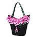 Women Shoulder Bag Handbag Tote Purse PU Leather Crossbody Flower with Weave Handle Bags White By Celsino (Black)