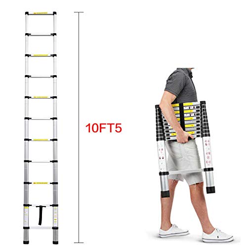 DICN 10.5FT Telescopic Ladders Aluminum Extendable Steps 330LB Capacity Straight Ladder for Decoration Outdoor Indoor Portable Compact Lightweight Easy Storage in Car Transport