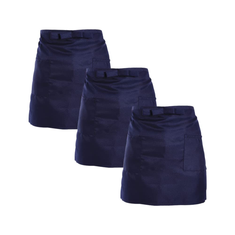 Jenngaoo Waist Aprons for Women Men, Kitchen Restaurant Half Short Apron for Server Waiter Waitress, Deep Pockets for Holding (2 Pockets) (3Pack - Navy Blue)
