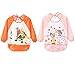 Leyaron 2 Pack Unisex Infant Toddler Baby Waterproof Sleeved Bib, 6 Months-3 Years, Orange Monkey and Pink Rabbit