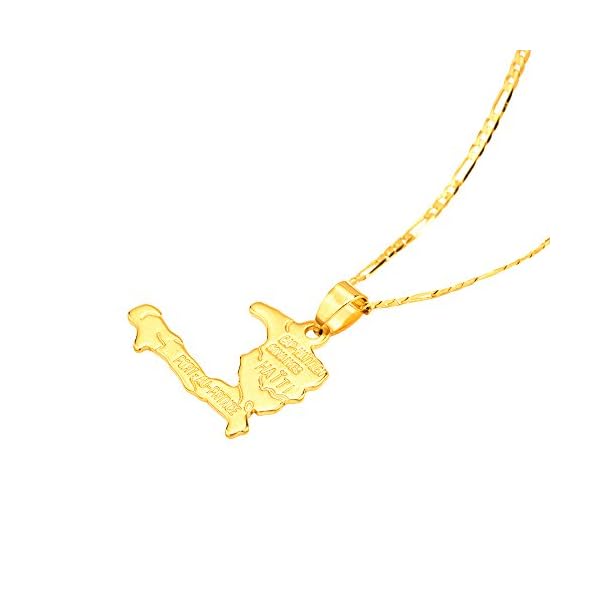 Ethlyn 45cm Chain Haiti Map Necklace Pendants 18K Gold Plated Jewelry Haitian Map Jewelry Gifts
