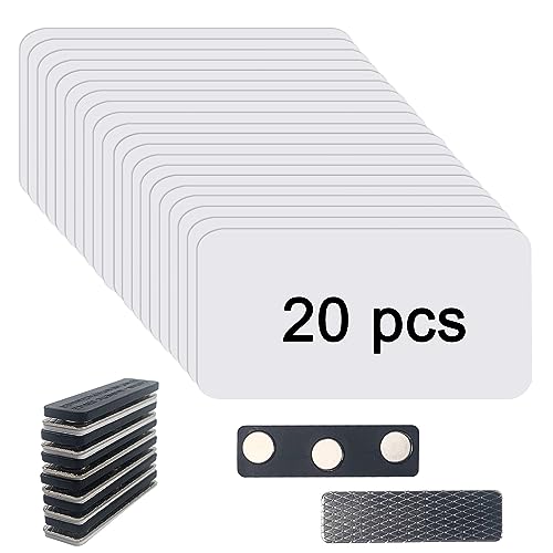 20 pcs Sublimation Name Tags Blank Name Tag Magnetic Name Tags with Magnetic Backing Locker White Round Corners, 1.5 x 3 Inch Metallic Aluminium Name Badges for Personalized Office School Supplies
