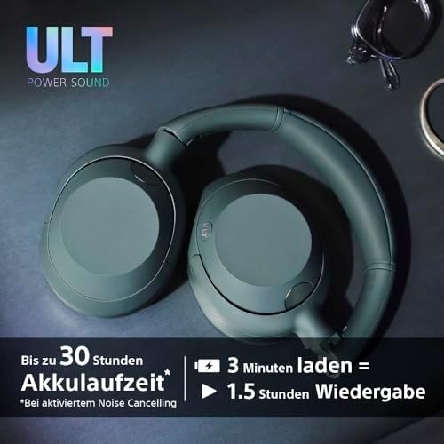 ULT WEAR - Kabellose Kopfhörer mit Noise Cancelling, ULT Power Sound, ultimativer Deep Bass, selbem Prozessor wie WH-1000XM5, klare Anrufe, 30 Stunden Akkulaufzeit, iOS und Android - Forest-Gray