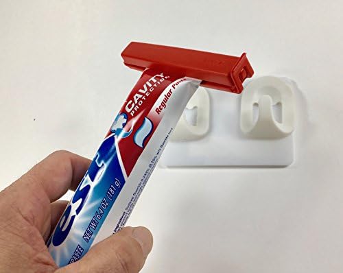 2 Toothpaste Tube Squeezers Plus (Wall Mount Toothpaste Holder Hanger) - With 3M Command Damage-Free Interlocking Hanging Strips and Flip Top Caps