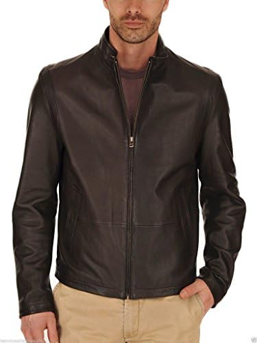 Leather Jacket Mens Genuine Lambskin Motorcycle Biker leather jacket - Large