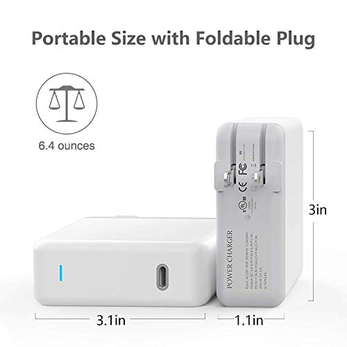 61W USB C Power Adapter, UL Certified USB Type C Wall Charger with Power Delivery Fast Charging USBC Brick for MacBook Pro 13”, MacBook Air, iPad Pro 2018, iPhone XS/Max/XR/X/8/8+ and More