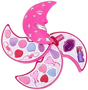 Waroomss Girls Cosmetics Play Set with Mirror ,Moon Style Makeup Palette Toy Gift Box ,Washable & Non Toxic , Princess Real Makeup Kit , Ideal Gift for Kids