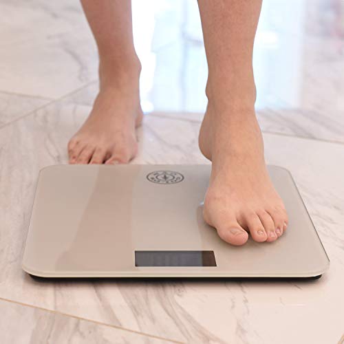 Gold’s Gym Digital Tempered Glass Bathroom Body Weight Scale Highly Accurate LBS or KG, up to 400 Pounds Non Slip, Portable, Silver (Certified Refurbished)