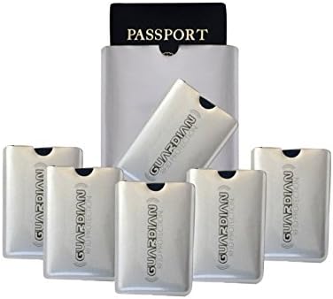 Set of 6 Credit Card and 1 Passport Guardian RFID Blocking Security Sleeves - The Best Anti Theft Protection for Your Credit Cards and Passport. Weather, Water and Tear Resistant.