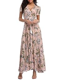 Vestido para dama, estampado floral, con botones, estilo bohemio