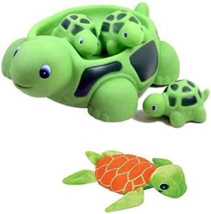 New! Cute Set of Turtle Family Bath Set (Set of 4) - Bath Tub Toy + 6" Mini Plush Sea Turtle Toy for Kids!