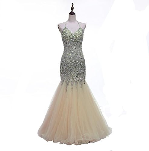AIJIAYI Women's Crystal Beadings Prom Party Dresses Backless Mermaid Long WJ1004