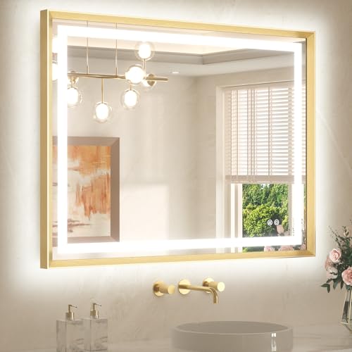 TETOTE Led Mirror Brushed Gold Metal Frame