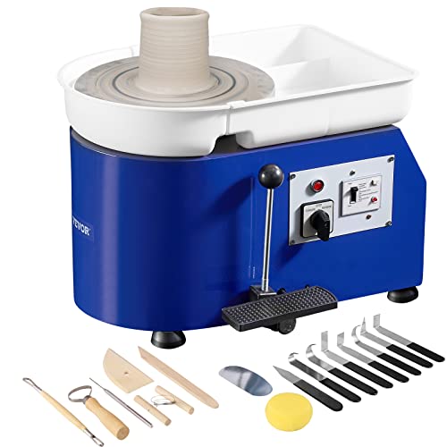 VEVOR 11inch Pottery Wheel, 350W Ceramic Wheel Forming Machine, Adjustable 60-300RPM Speed Handle and Foot Pedal Control, ABS Detachable Basin Sculpting Tool Apron Accessory Kit for Work Art Craft DIY