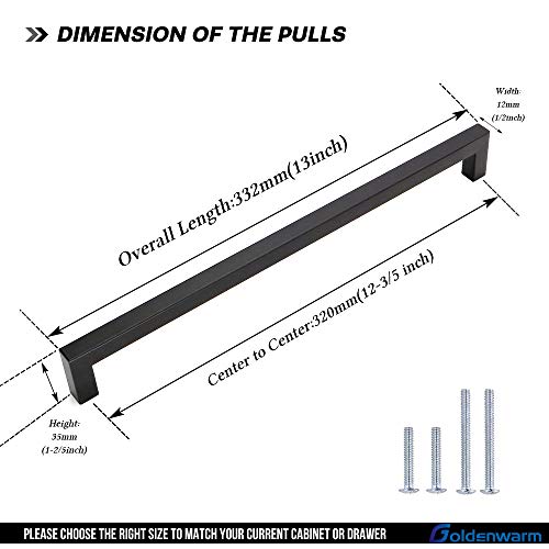 Goldenwarm 10 Pack Black Square Bar Pull Drawer Handle